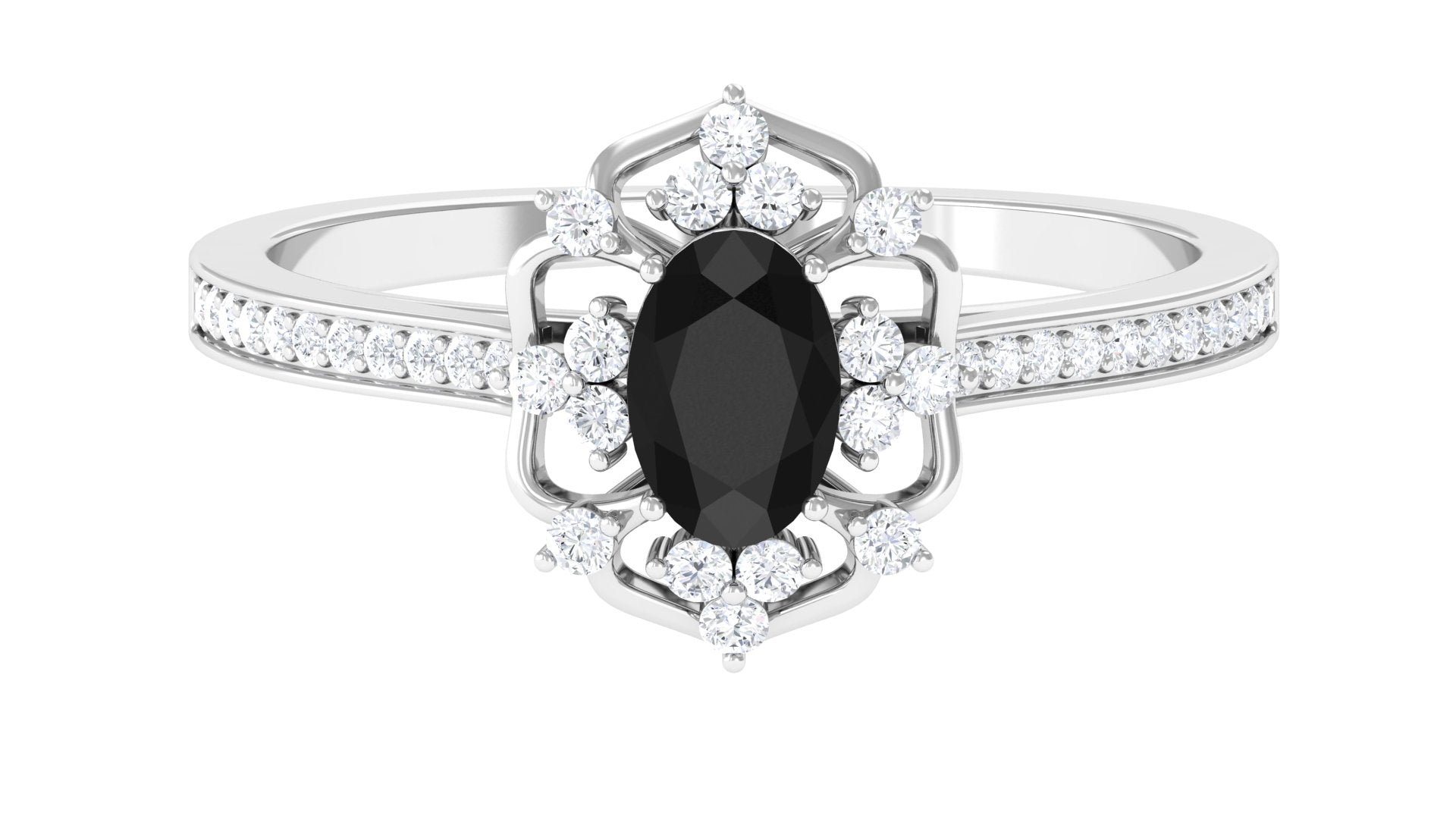 Rosec Jewels-1 CT Vintage Style Created Black Diamond Flower Engagement Ring with Diamond