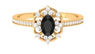 Rosec Jewels-1 CT Vintage Style Created Black Diamond Flower Engagement Ring with Diamond