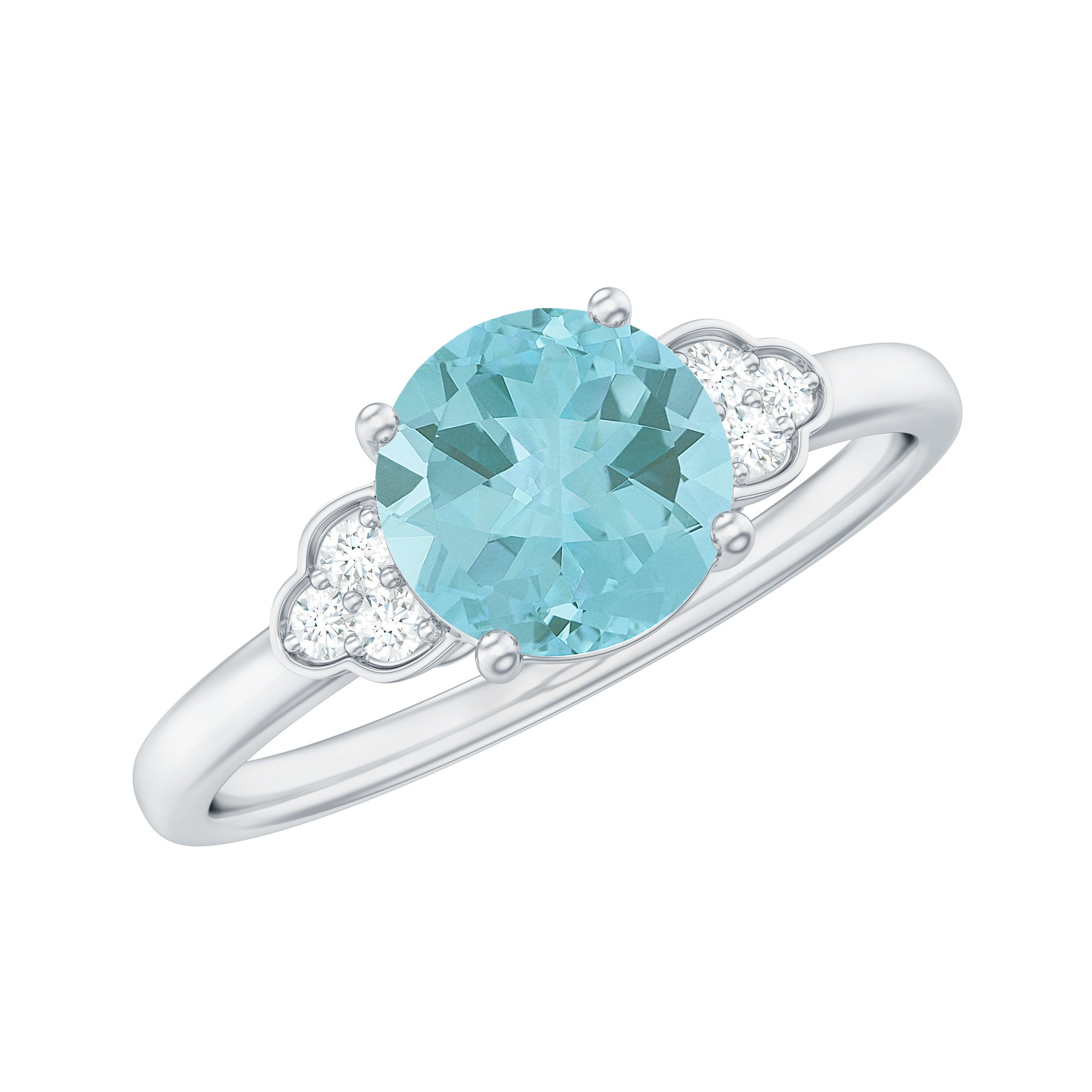 Rosec Jewels-Sky Blue Topaz Solitaire Engagement Ring with Diamond Trio