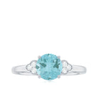 Rosec Jewels-Sky Blue Topaz Solitaire Engagement Ring with Diamond Trio