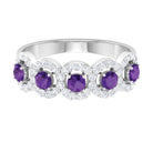 Rosec Jewels-1.25 CT Classic Amethyst Half Eternity Band Ring with Diamond Halo