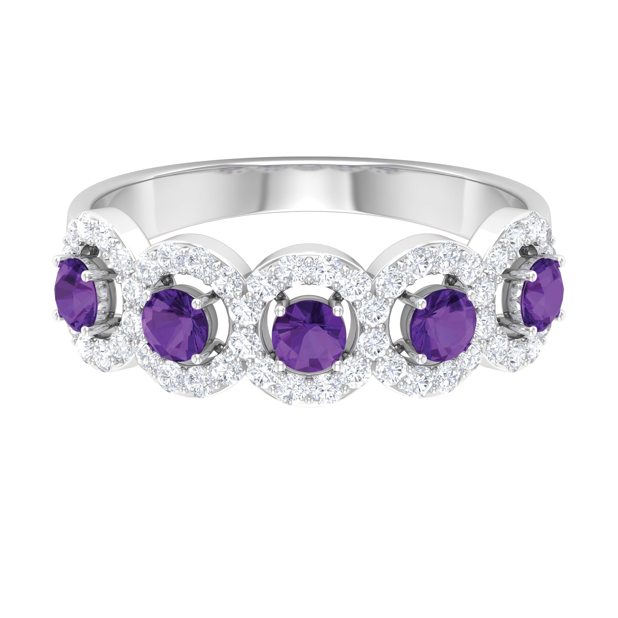 Rosec Jewels-1.25 CT Classic Amethyst Half Eternity Band Ring with Diamond Halo