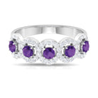 Rosec Jewels-1.25 CT Classic Amethyst Half Eternity Band Ring with Diamond Halo