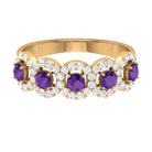 Rosec Jewels-1.25 CT Classic Amethyst Half Eternity Band Ring with Diamond Halo