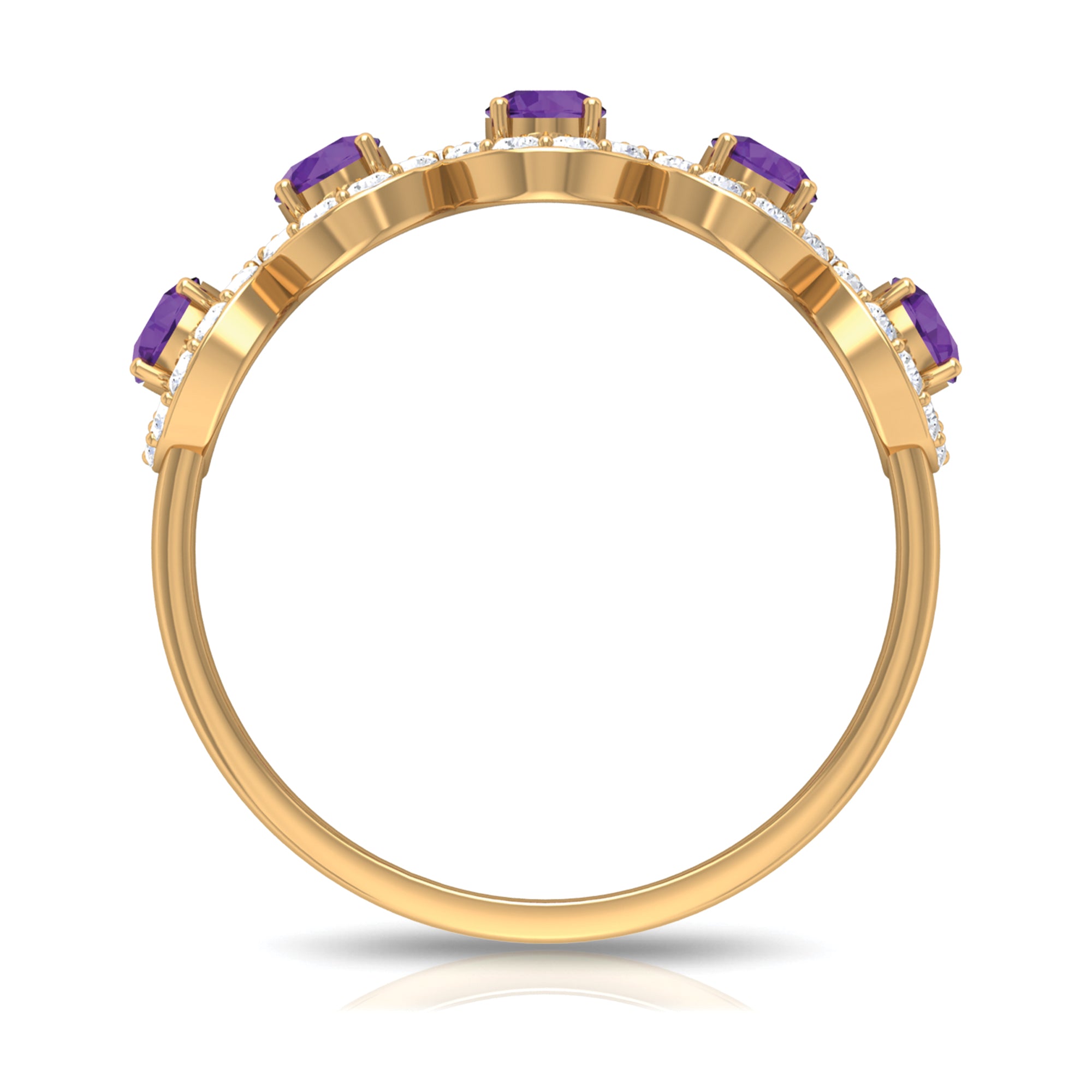 Rosec Jewels-1.25 CT Classic Amethyst Half Eternity Band Ring with Diamond Halo