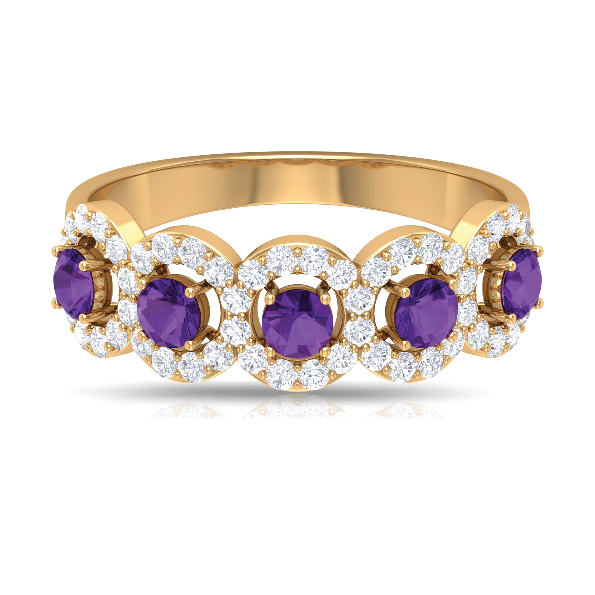 Rosec Jewels-1.25 CT Classic Amethyst Half Eternity Band Ring with Diamond Halo