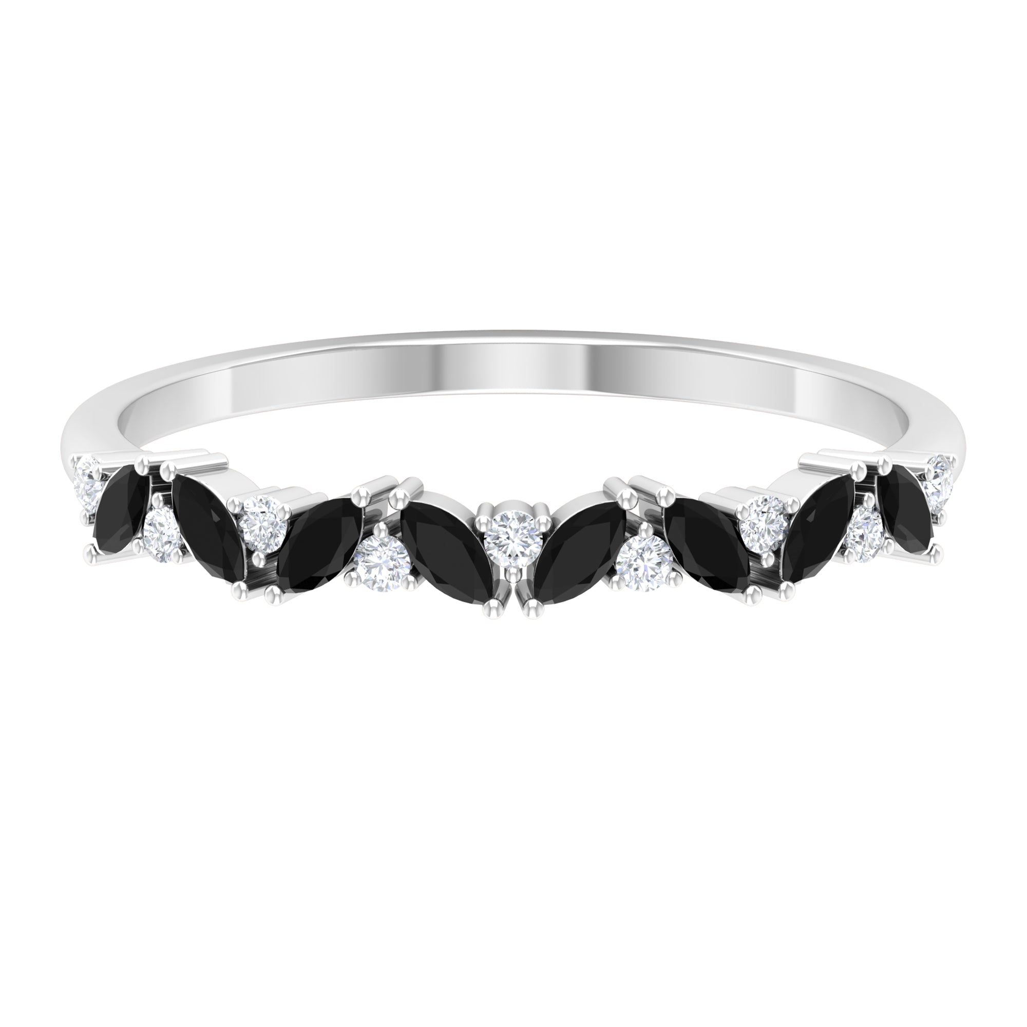 Rosec Jewels-Marquise Created Black Diamond and Diamond Half Eternity Ring