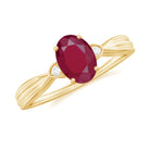 Oval Cut Real Ruby Solitaire Ring with Diamond Ruby - ( AAA ) - Quality - Rosec Jewels