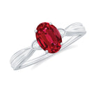 Rosec Jewels-Oval Cut Lab Grown Ruby Solitaire Ring with Diamond