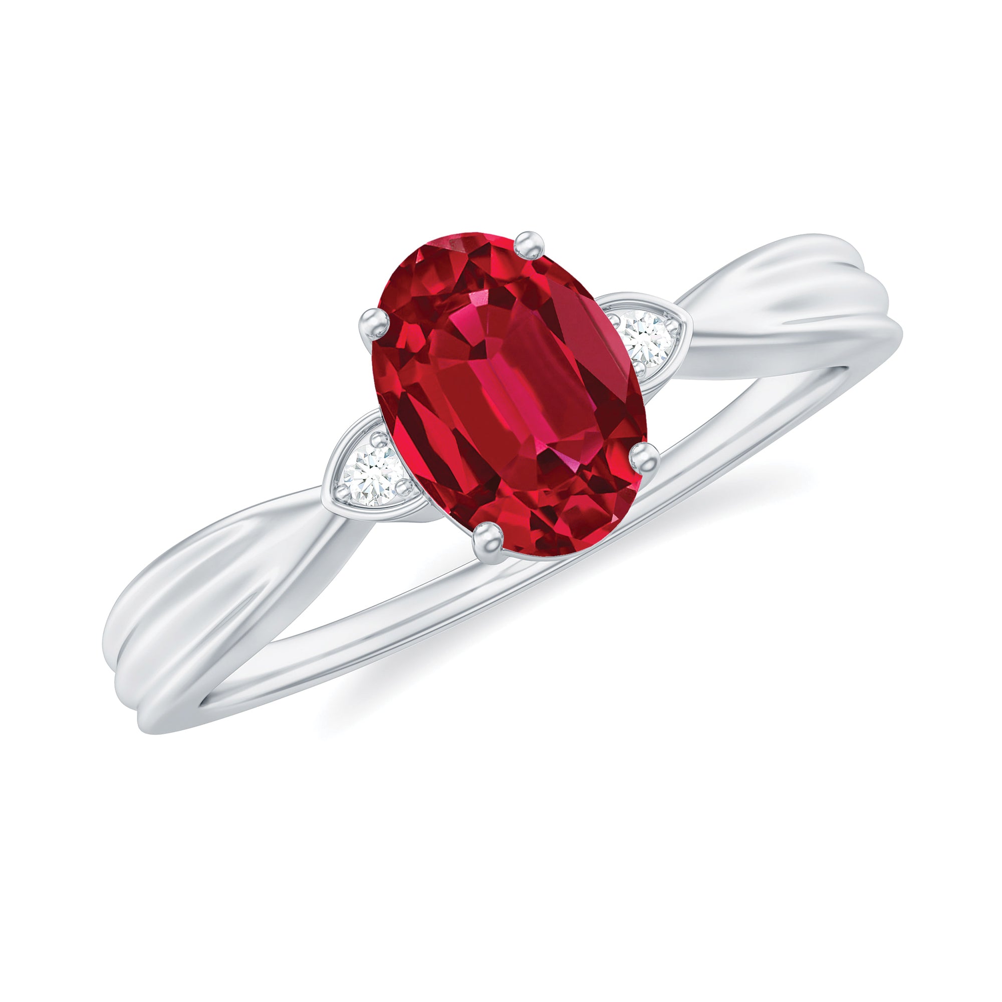 Rosec Jewels-Oval Cut Lab Grown Ruby Solitaire Ring with Diamond