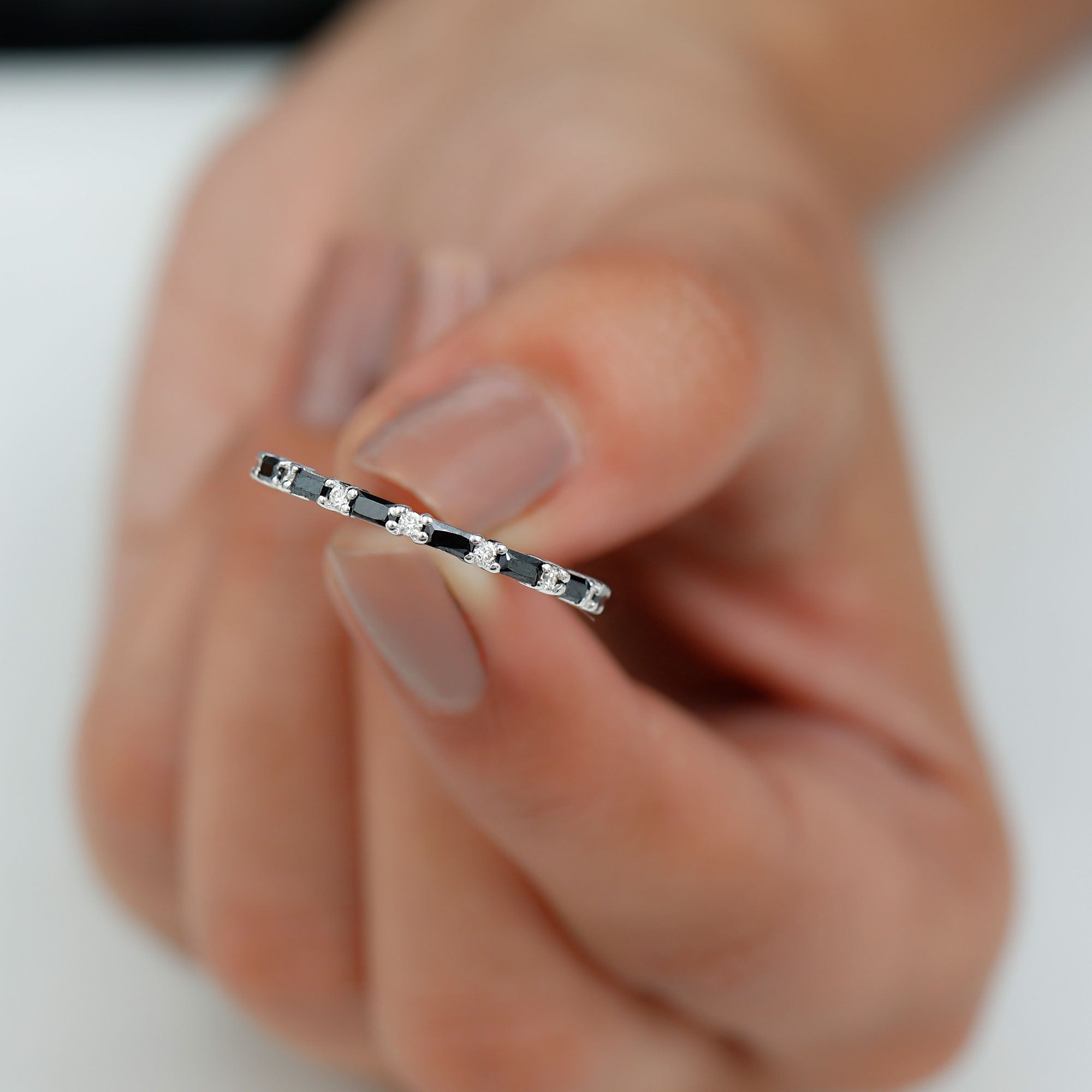 Rosec Jewels-Lab Grown Black Diamond and Diamond Minimal Half Eternity Ring