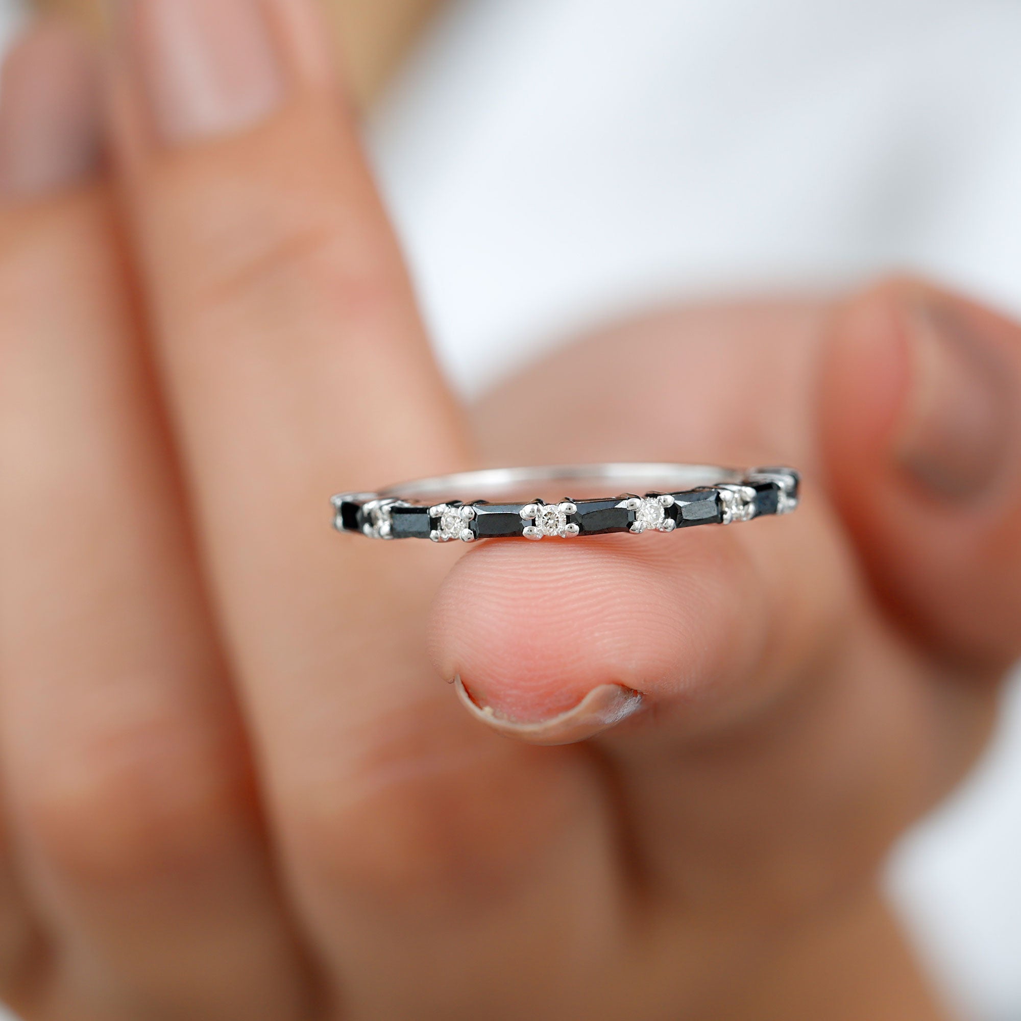 Rosec Jewels-Lab Grown Black Diamond and Diamond Minimal Half Eternity Ring