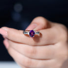 Rosec Jewels-1.25 CT Oval Cut Amethyst Solitaire Ring with Diamond