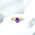 Rosec Jewels-1.25 CT Oval Cut Amethyst Solitaire Ring with Diamond