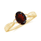 Rosec Jewels-Oval Cut Garnet Solitaire Ring with Diamond