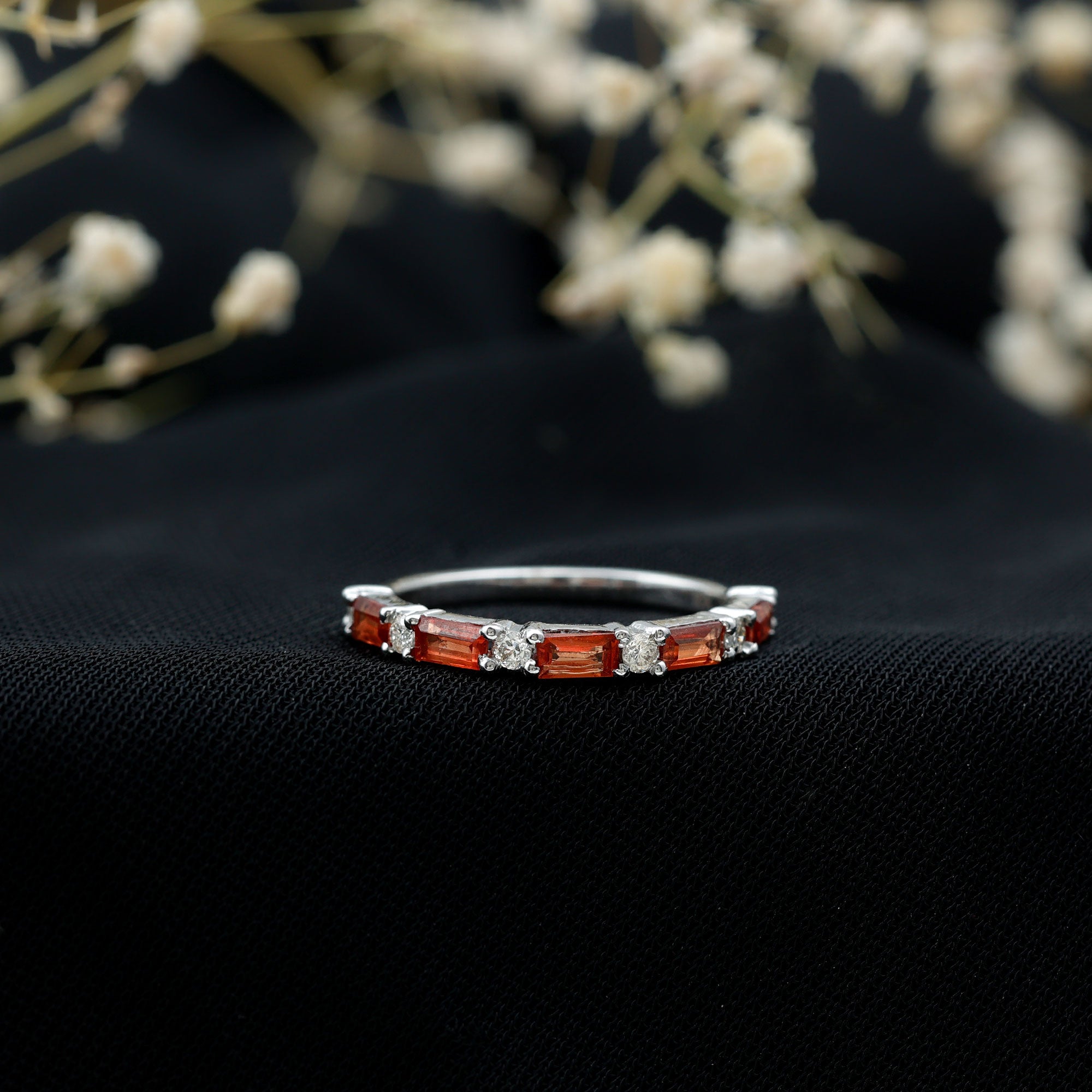 Rosec Jewels-Lab Grown Orange Sapphire and Diamond Half Eternity Stackable Ring