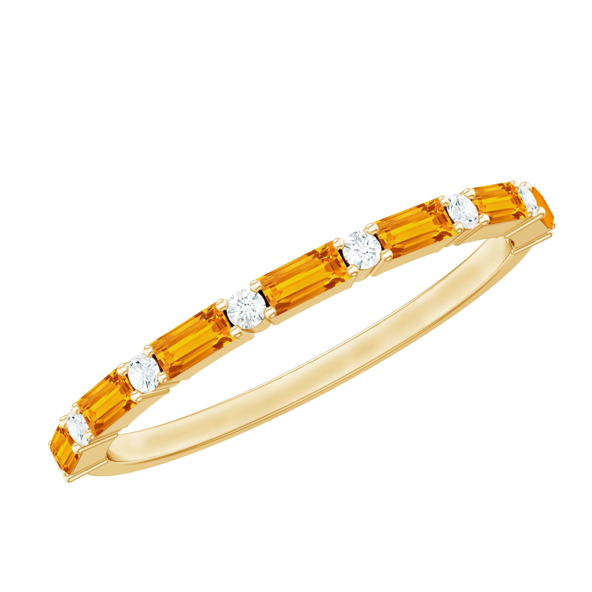 Rosec Jewels-Lab Grown Orange Sapphire and Diamond Half Eternity Stackable Ring