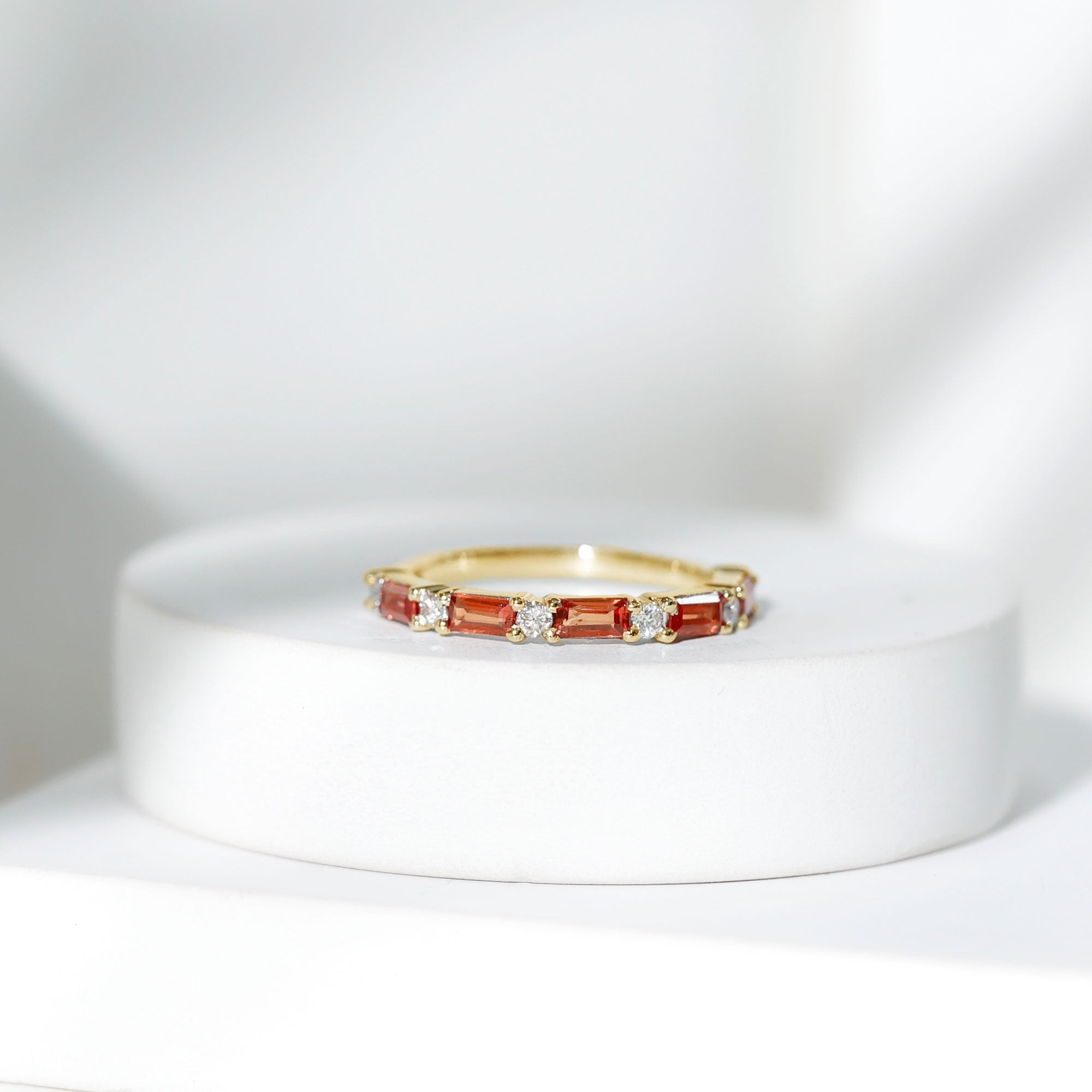 Rosec Jewels-Lab Grown Orange Sapphire and Diamond Half Eternity Stackable Ring