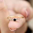 Rosec Jewels-Milgrain Leaf and Dainty Black Onyx Diamond Promise Ring