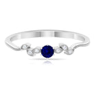 Rosec Jewels-1/4 CT Blue Sapphire and Diamond Leaf Branch Promise Ring