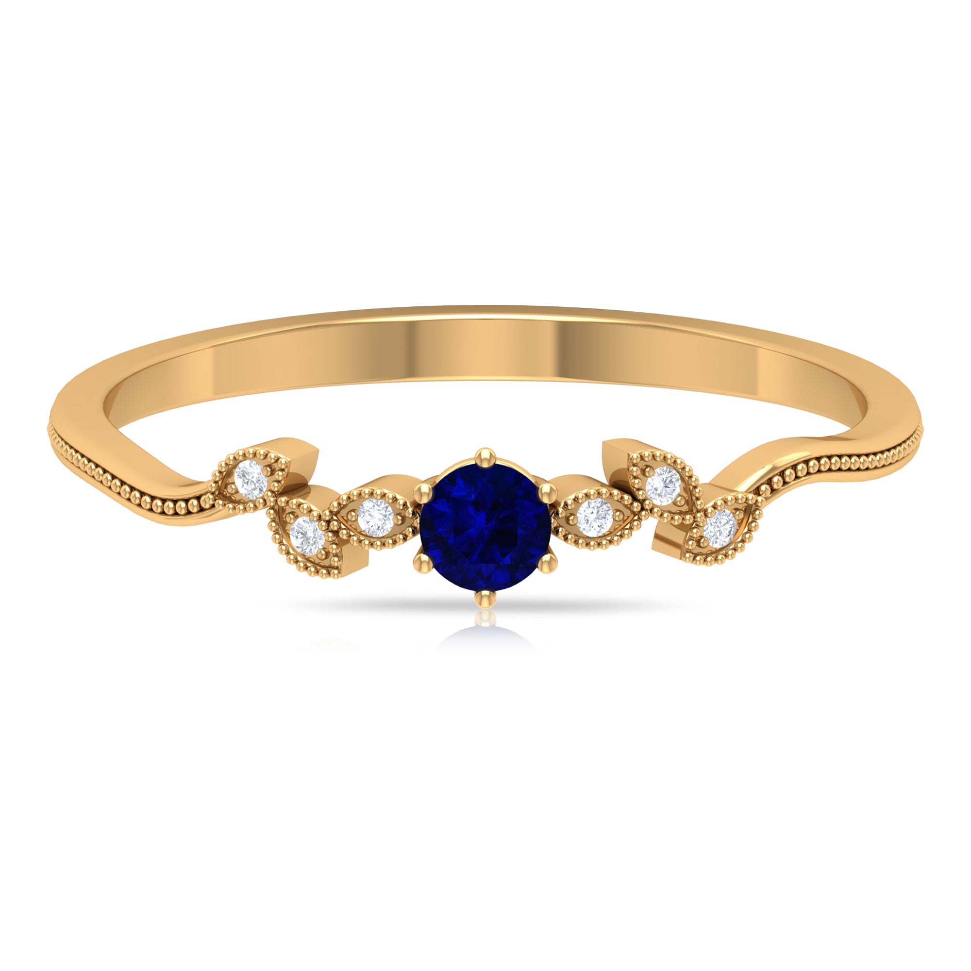 Rosec Jewels-1/4 CT Blue Sapphire and Diamond Leaf Branch Promise Ring