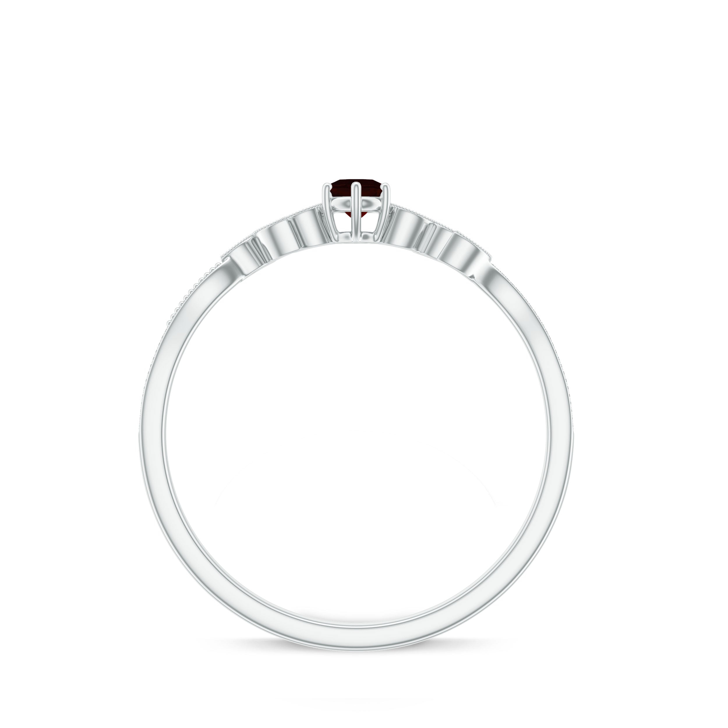 Rosec Jewels-Milgrain Leaf and Dainty Garnet Diamond Promise Ring