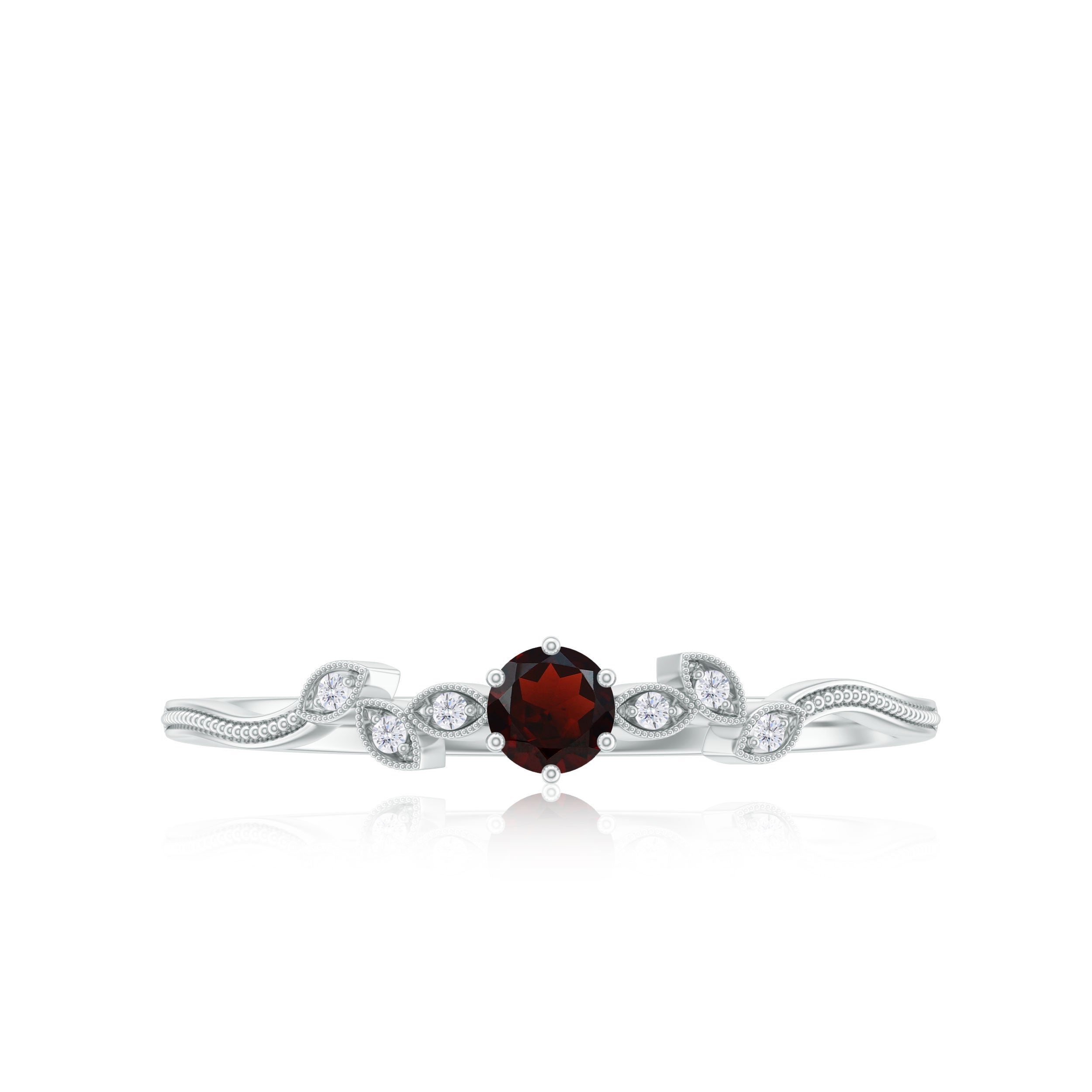 Rosec Jewels-Milgrain Leaf and Dainty Garnet Diamond Promise Ring