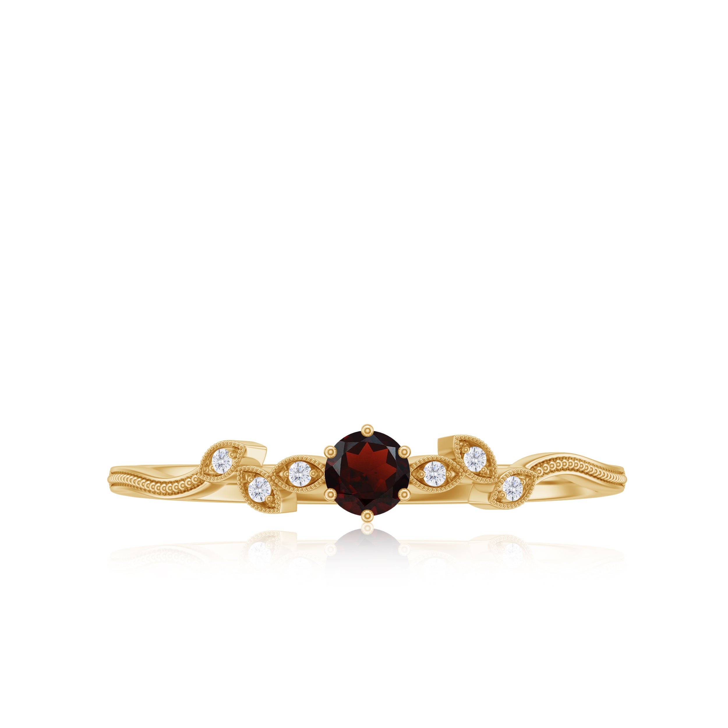 Rosec Jewels-Milgrain Leaf and Dainty Garnet Diamond Promise Ring