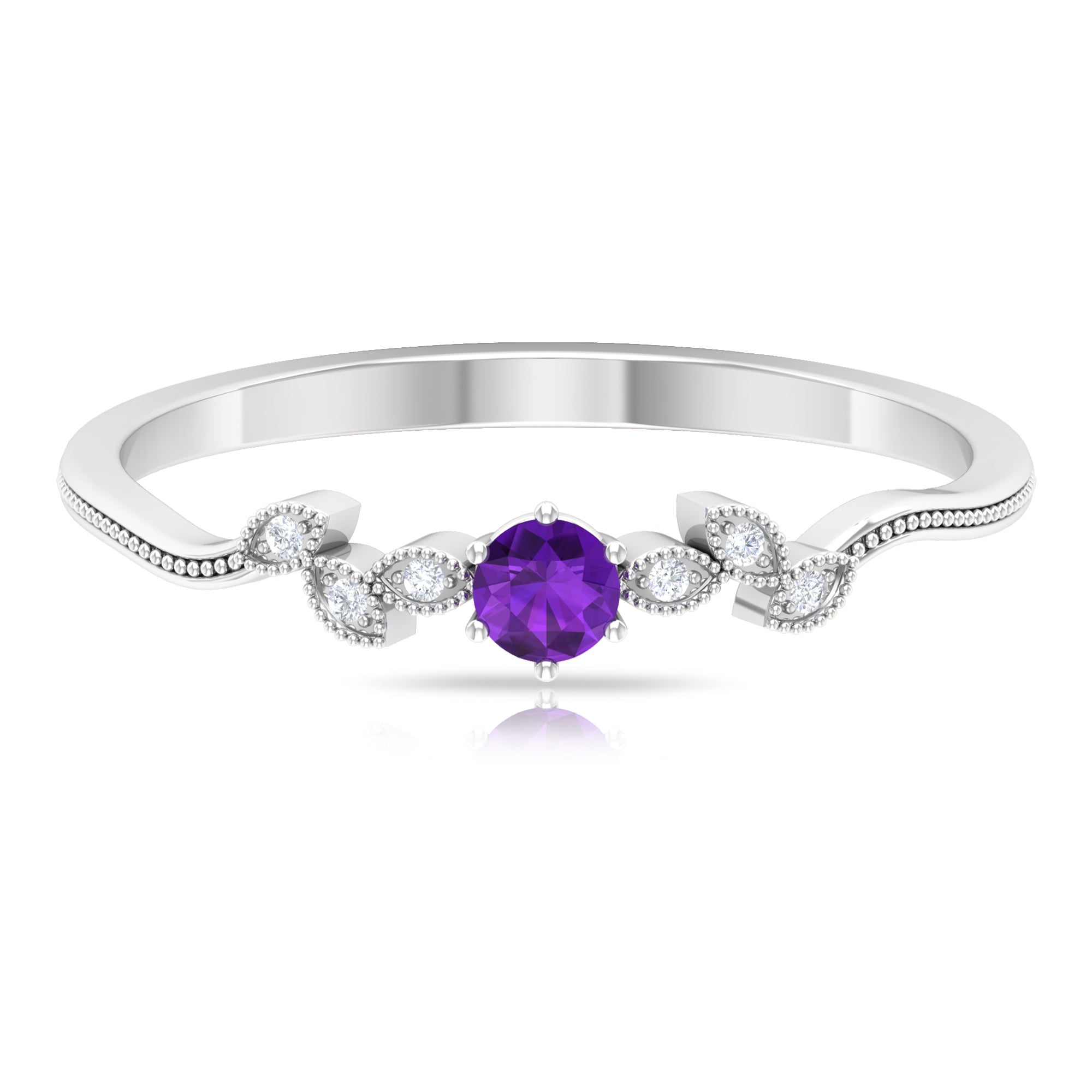 Rosec Jewels-Amethyst and Diamond Leaf Branch Promise Ring