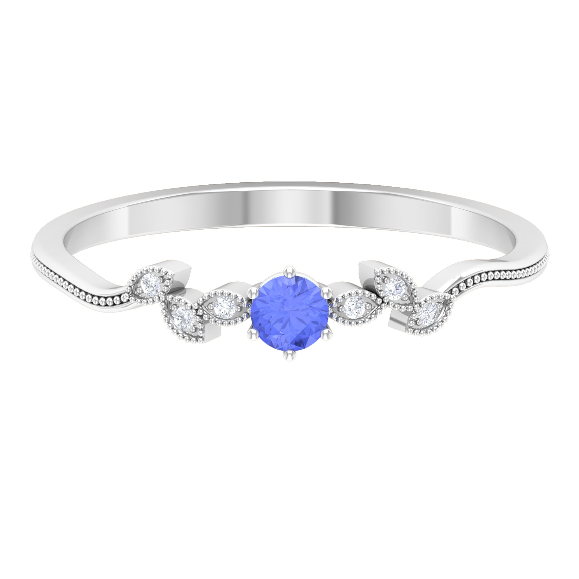 Rosec Jewels-Real Tanzanite and Diamond Leaf Branch Promise Ring