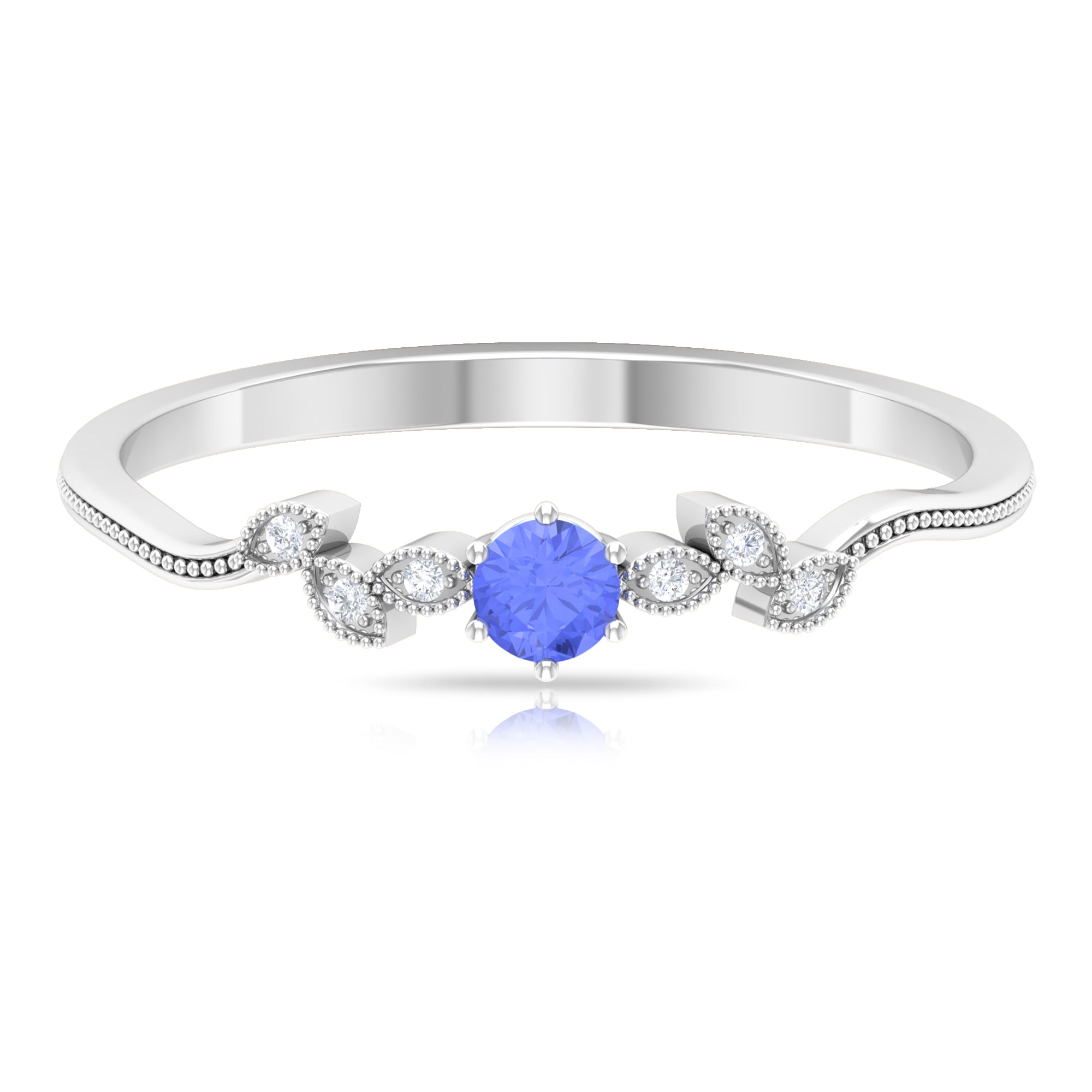 Rosec Jewels-Real Tanzanite and Diamond Leaf Branch Promise Ring