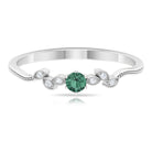 Rosec Jewels-Minimal Green Sapphire and Diamond Leaf Promise Ring