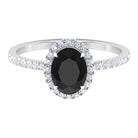 Rosec Jewels-Oval Black Onyx Engagement Ring with Diamond Halo