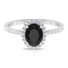 Rosec Jewels-Oval Black Onyx Engagement Ring with Diamond Halo