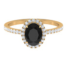 Rosec Jewels-Oval Black Onyx Engagement Ring with Diamond Halo