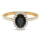 Rosec Jewels-Oval Black Onyx Engagement Ring with Diamond Halo