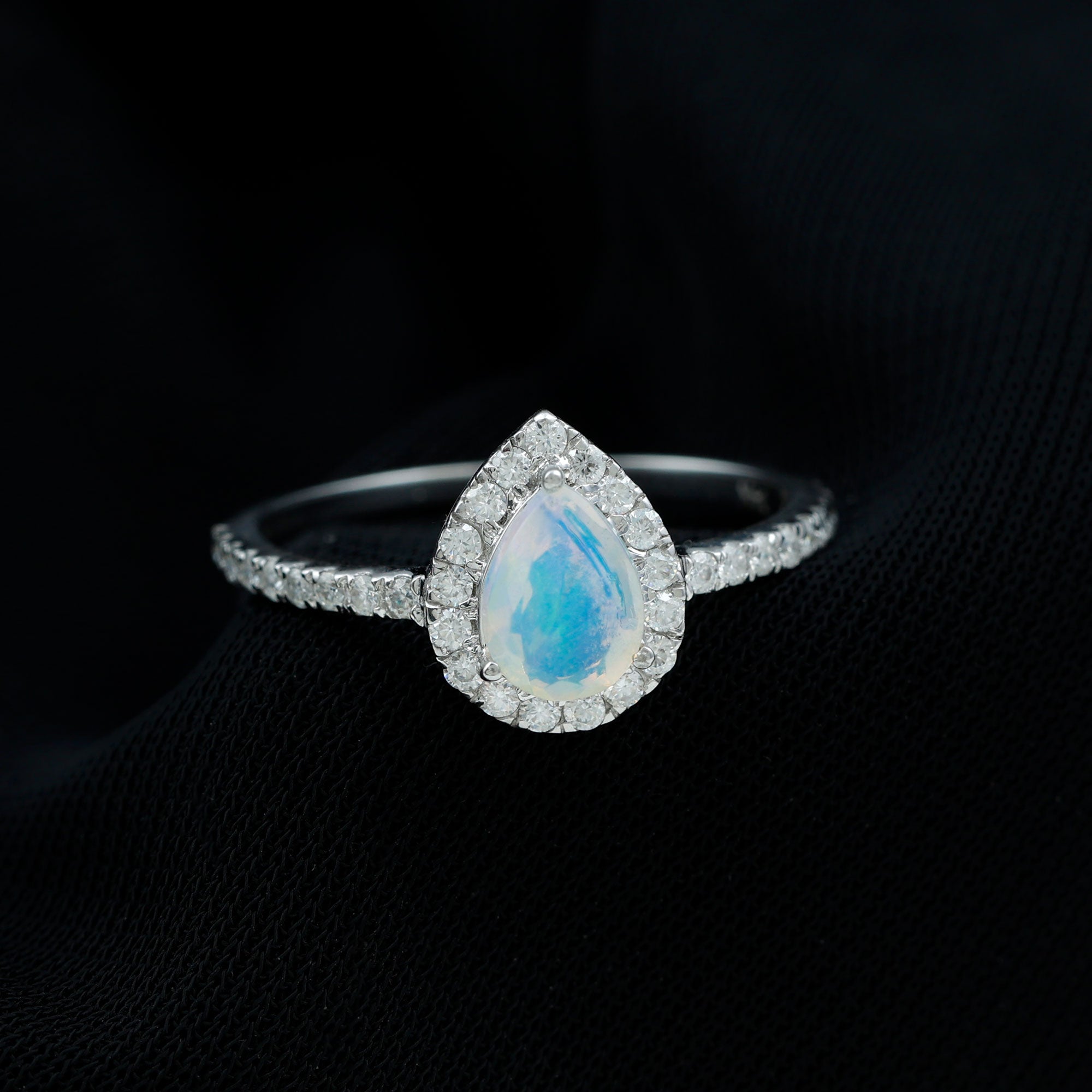 Rose Gold Pear Shape Blue Opal Heart Simulated Diamond Sterling Silver Ring Art Deco Bypass Lab Blue Opal Teardrop Engagement Wedding Ring online