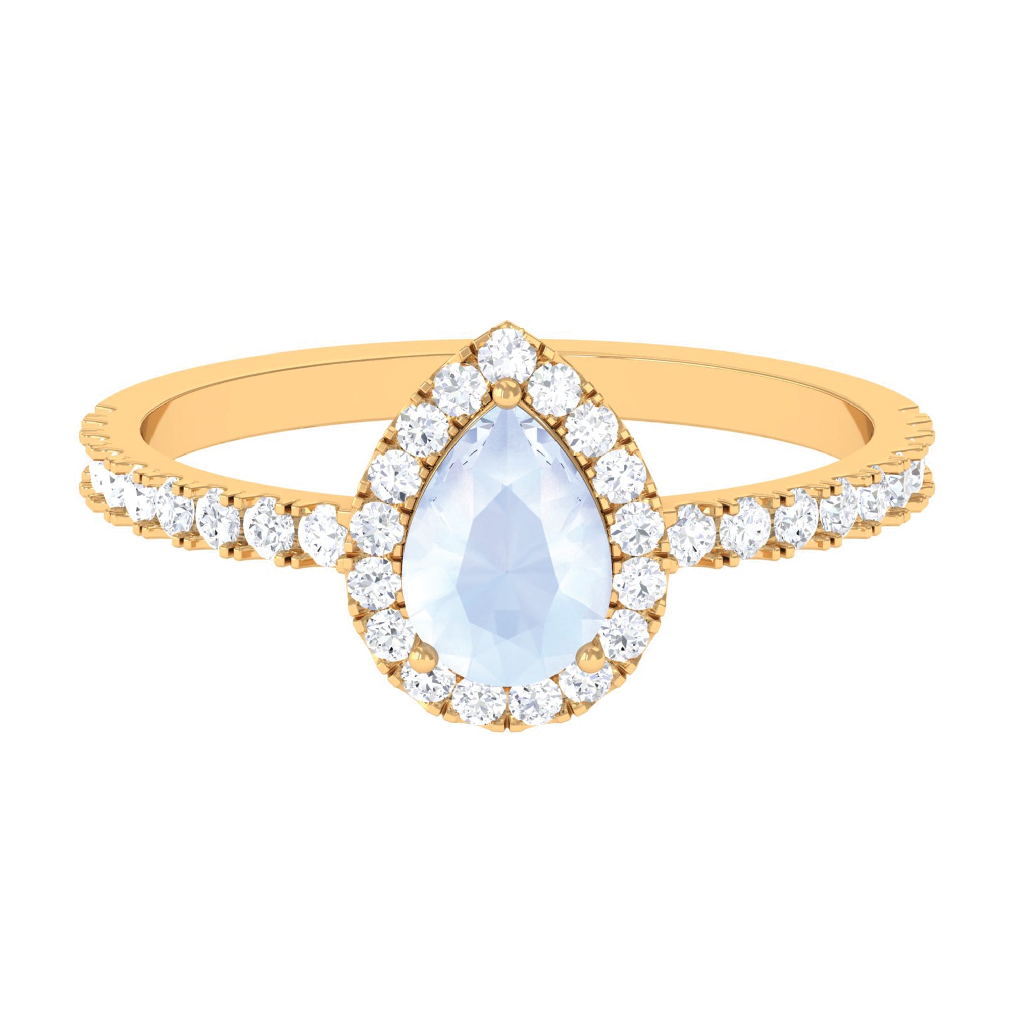 Rosec Jewels-1.25 CT Pear Cut Moonstone Solitaire Simple Engagement Ring with Diamond Accent