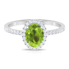 Rosec Jewels-Oval Peridot Halo Engagement Ring with Diamond