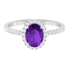 Rosec Jewels-Oval Amethyst Halo Engagement Ring with Diamond