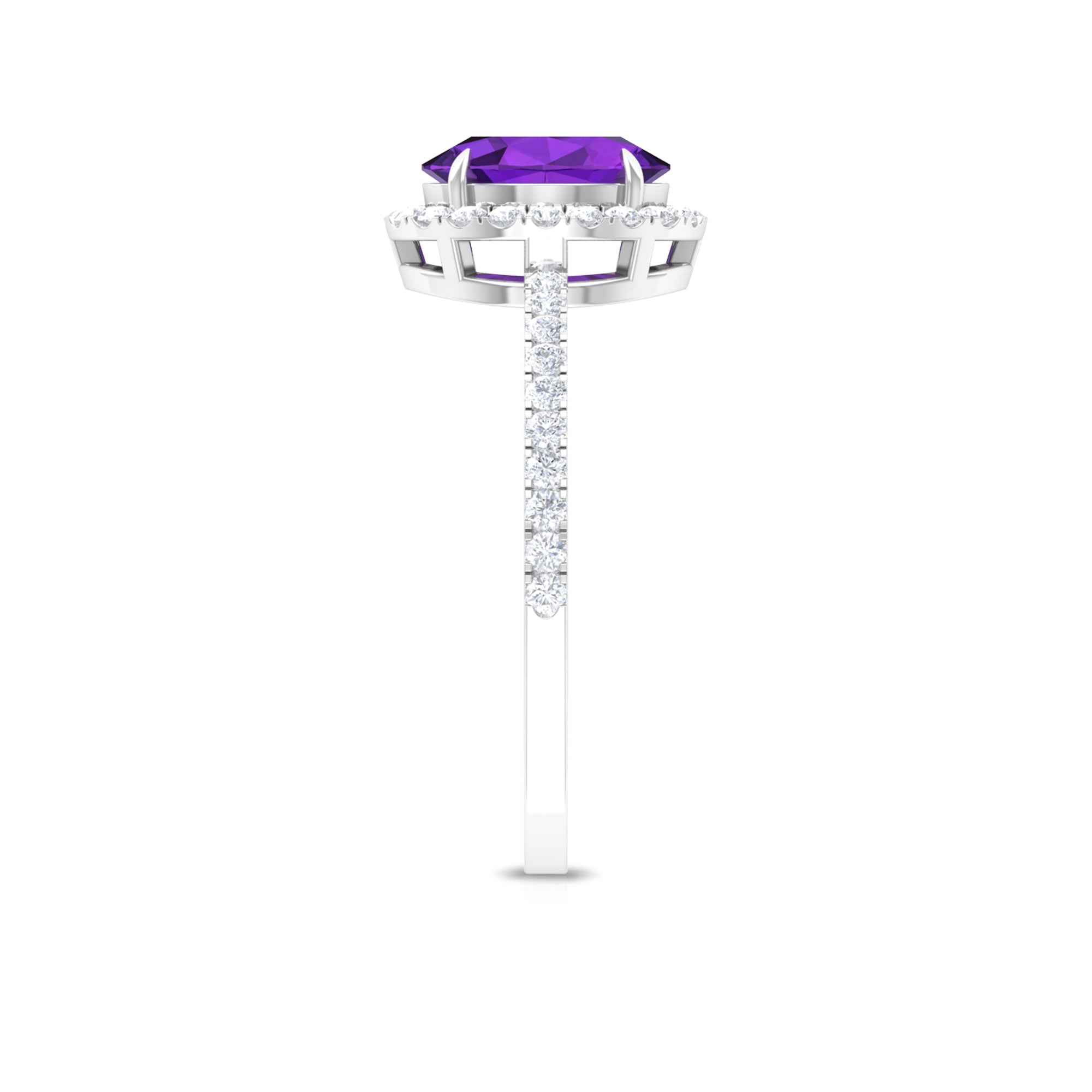 Rosec Jewels-Oval Amethyst Halo Engagement Ring with Diamond