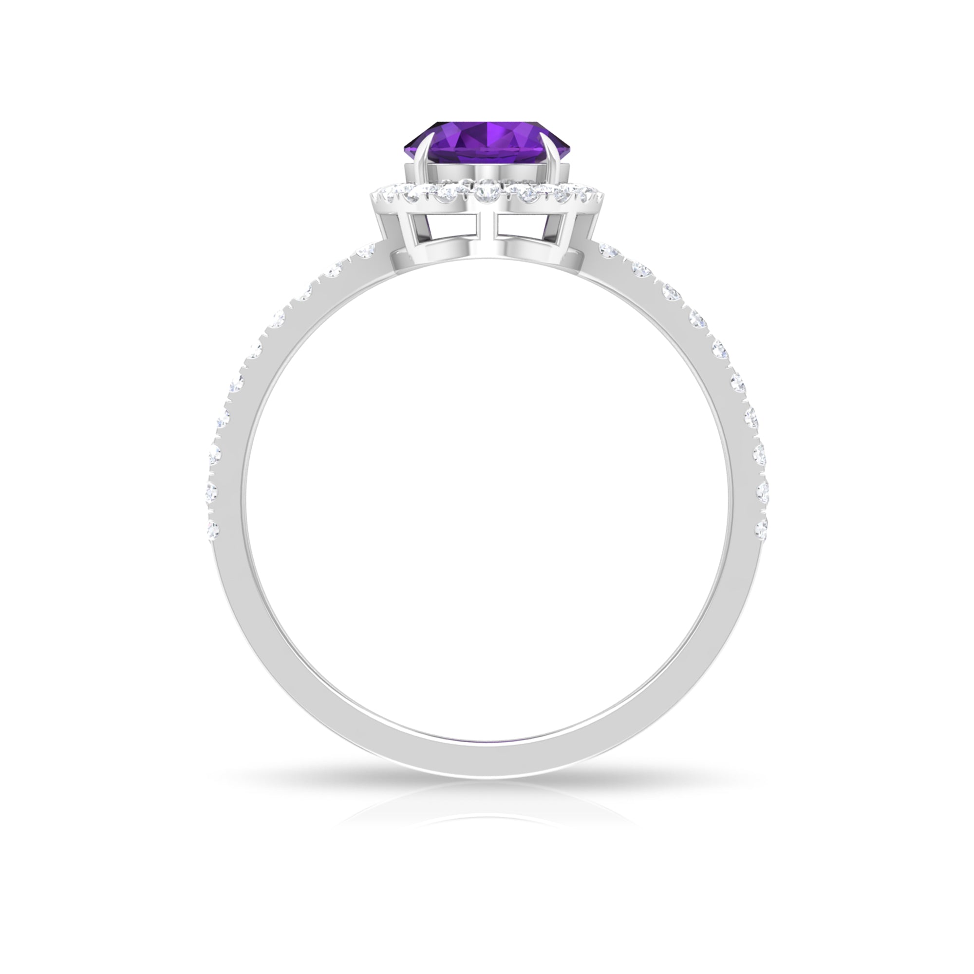 Rosec Jewels-Oval Amethyst Halo Engagement Ring with Diamond