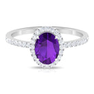 Rosec Jewels-Oval Amethyst Halo Engagement Ring with Diamond