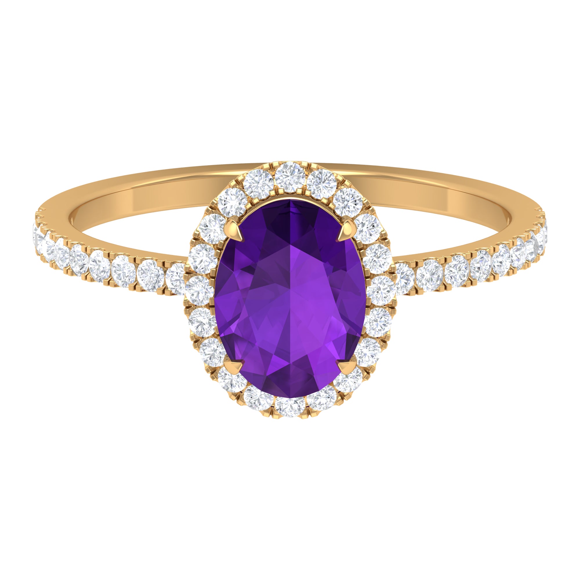 Rosec Jewels-Oval Amethyst Halo Engagement Ring with Diamond