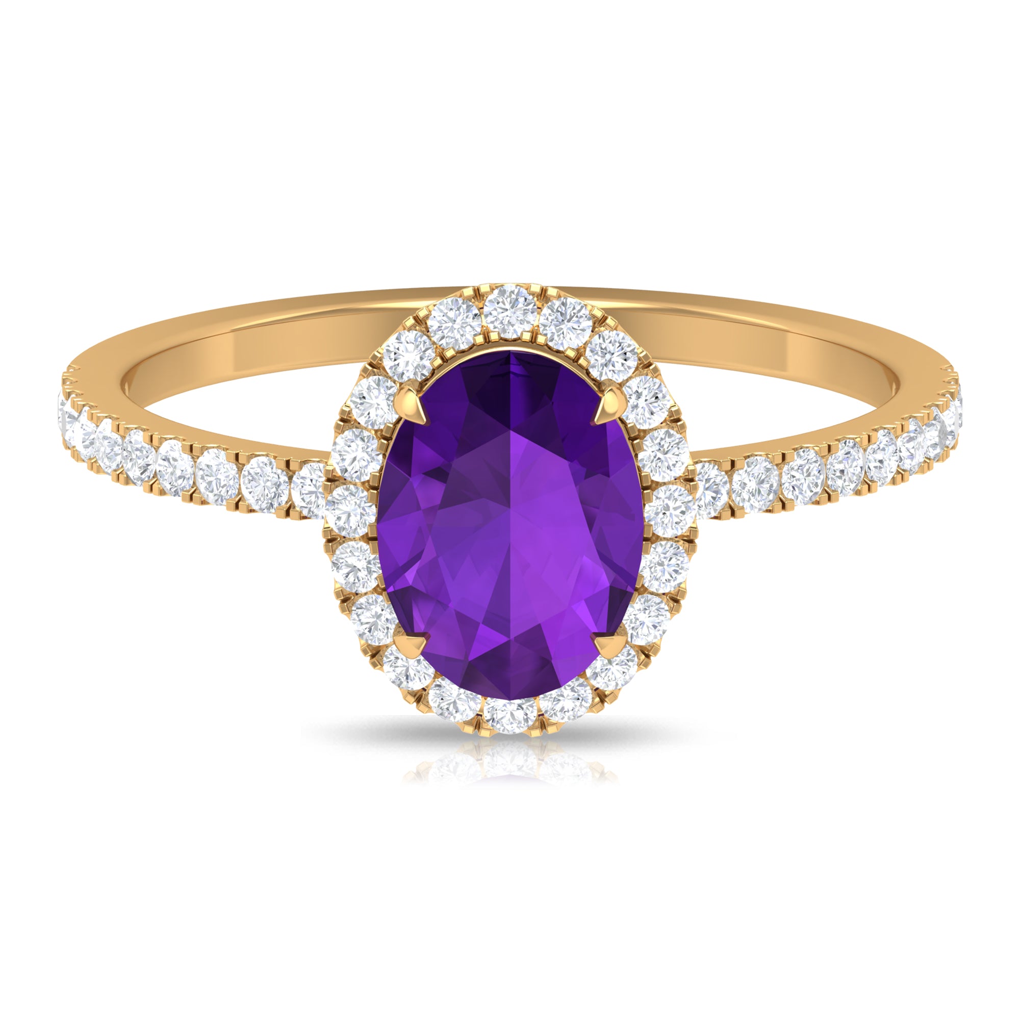 Rosec Jewels-Oval Amethyst Halo Engagement Ring with Diamond