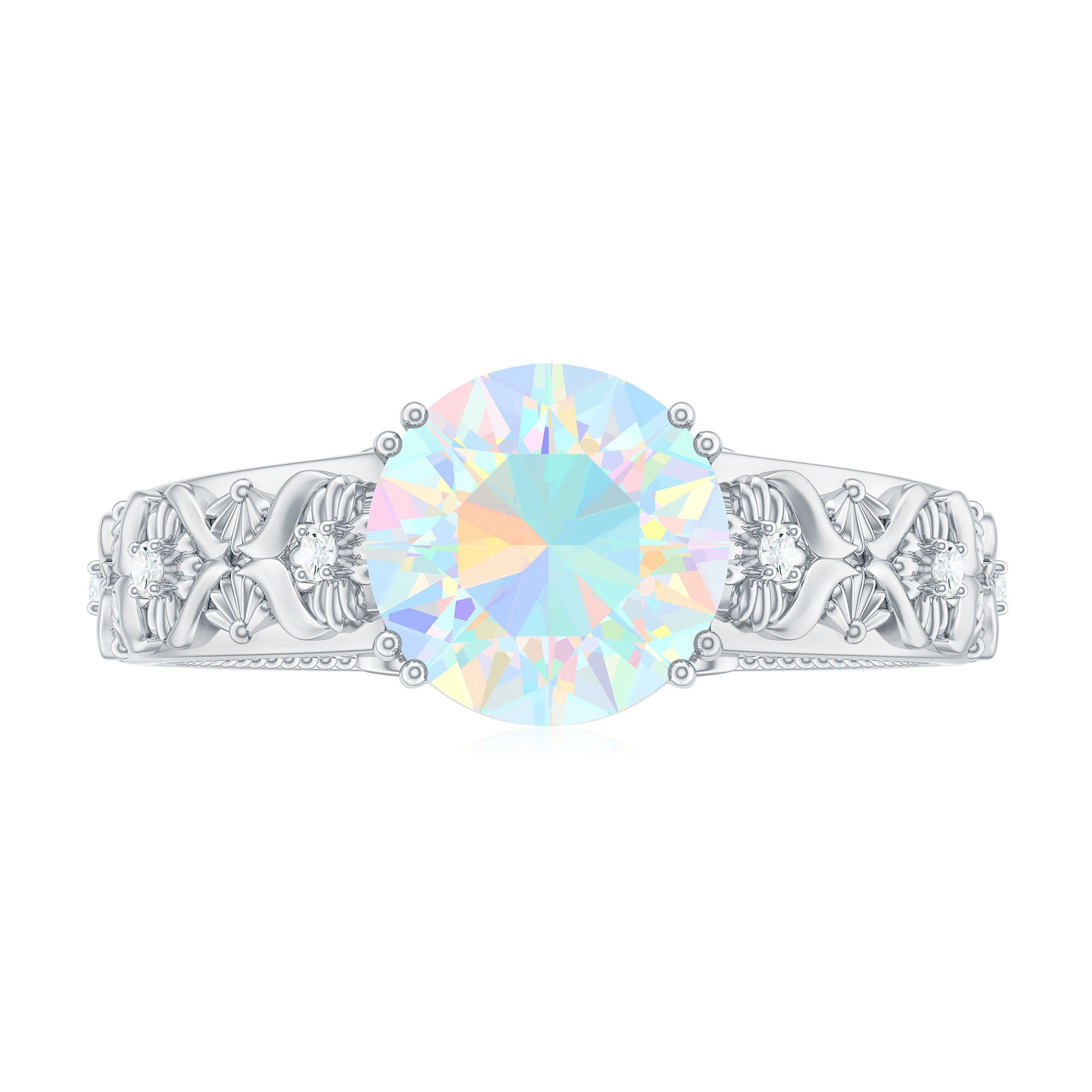 Rosec Jewels-2 CT Vintage Style Solitaire Ethiopian Opal Flower Ring with Diamond