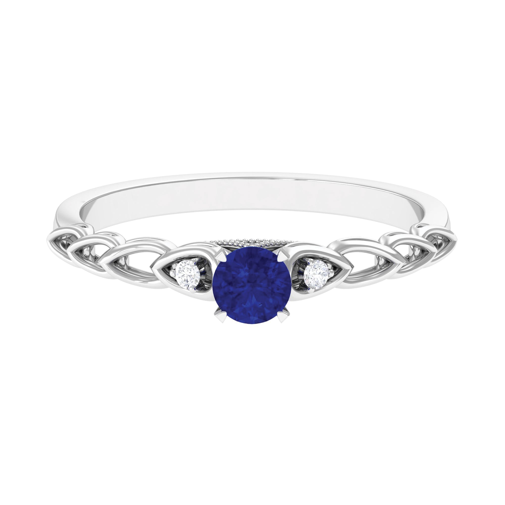 Rosec Jewels-Round Created Blue Sapphire and Diamond Designer Promise Ring