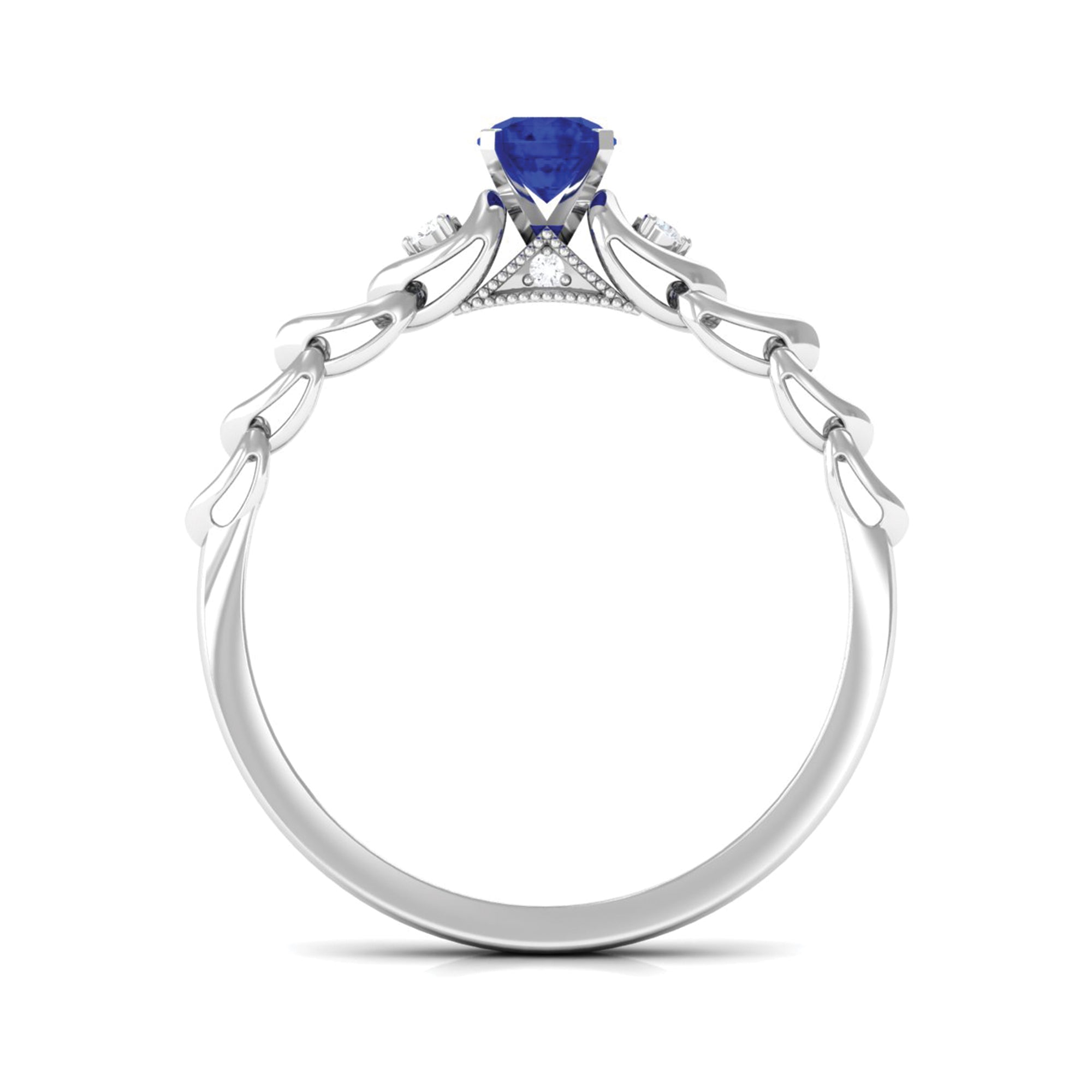 Rosec Jewels-Round Created Blue Sapphire and Diamond Designer Promise Ring