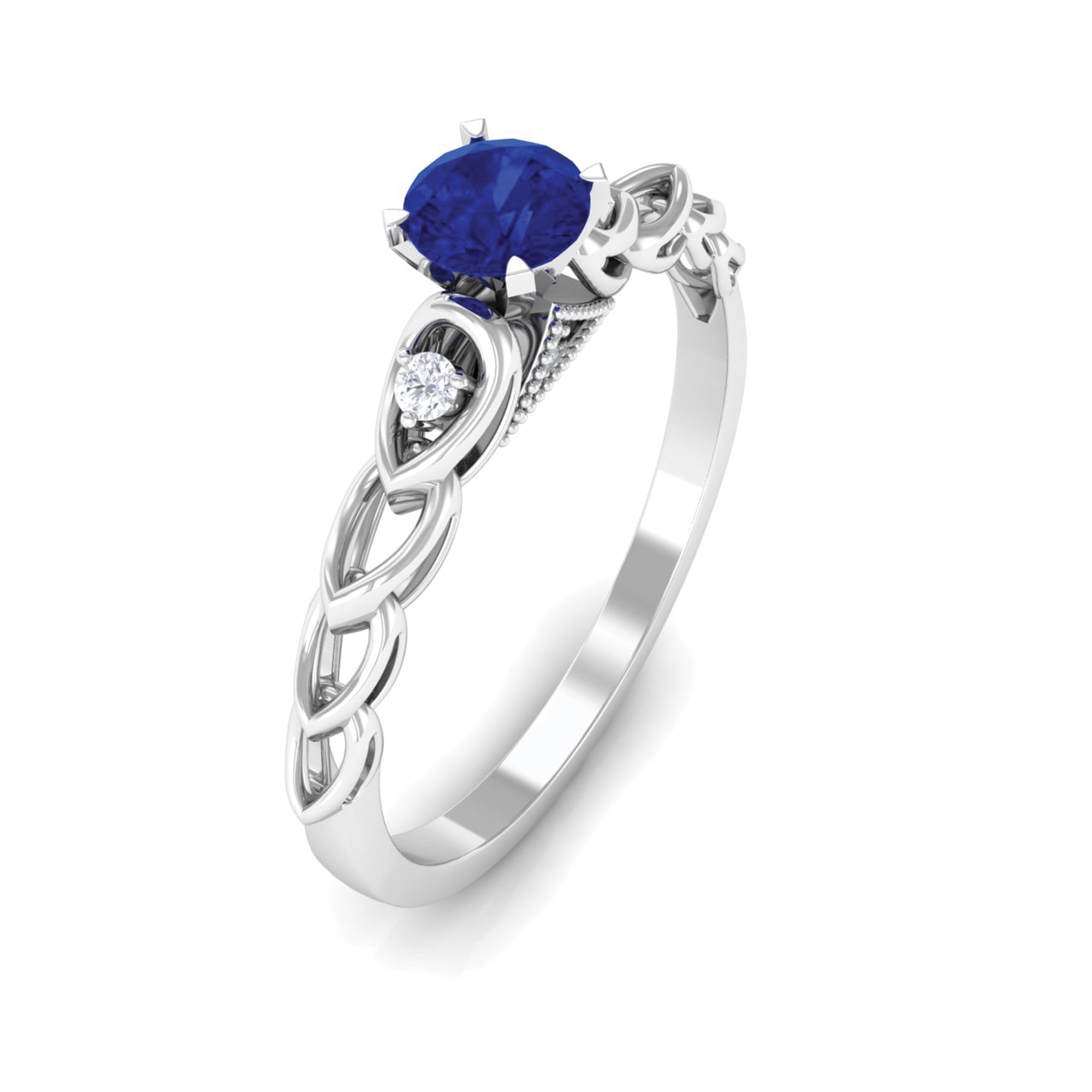 Rosec Jewels-Round Created Blue Sapphire and Diamond Designer Promise Ring