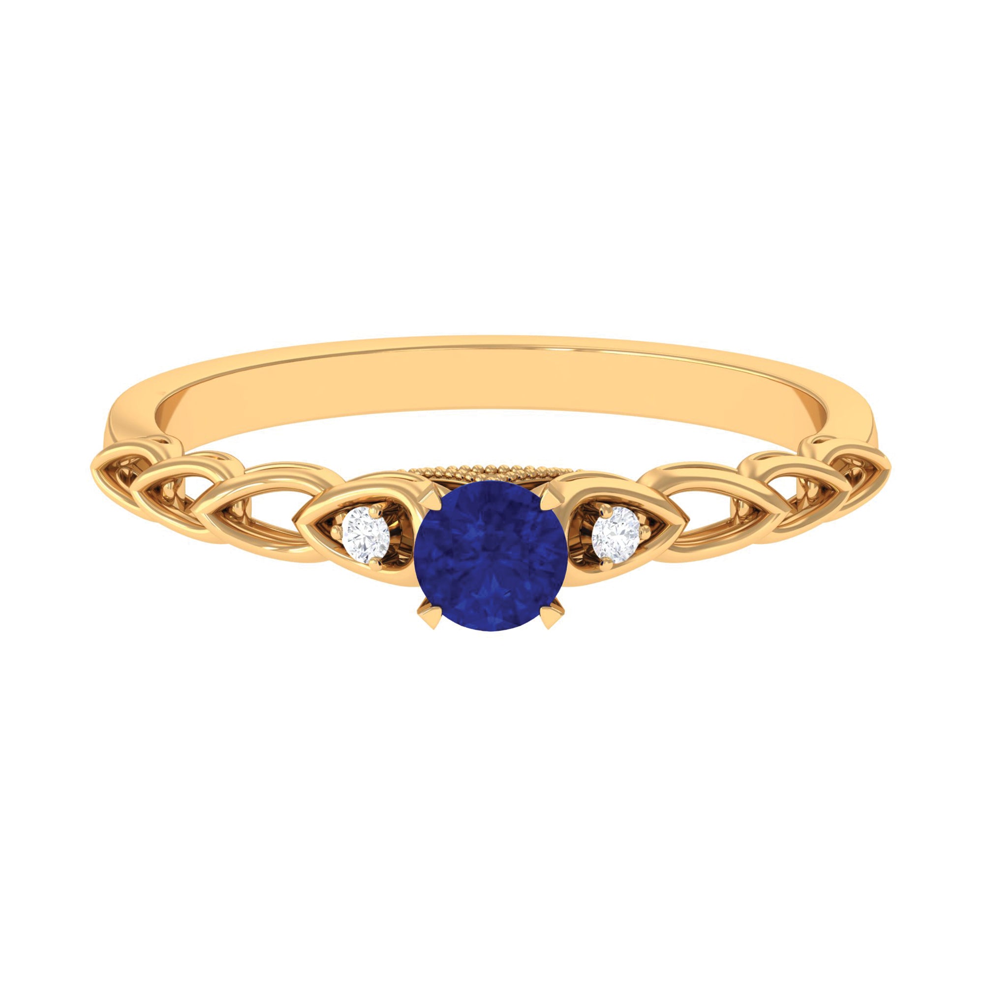 Rosec Jewels-Round Created Blue Sapphire and Diamond Designer Promise Ring